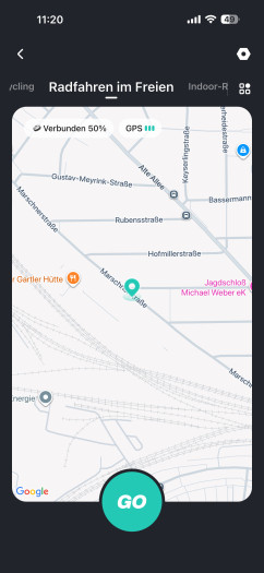 In der Ringconn-App wird so ein GPS-Training gestartet. (Bild: Ringconn / Screenshot: Golem)