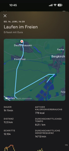 Hier ein GPS-Training bei Oura (Bild: Oura / Screenshot: Golem)