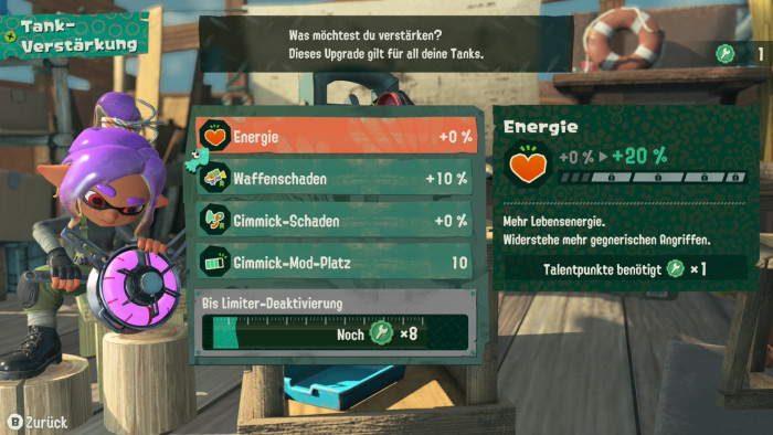 Waffen und andere Extras können verbessert werden. (Bild: Nintendo / Screenshot: Golem)