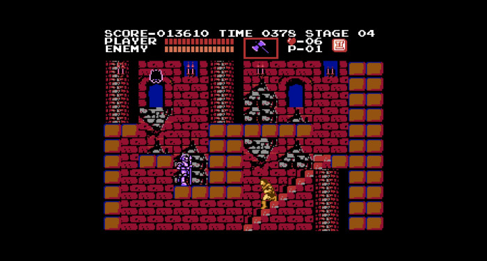 Das Spiel scrollt horizontal und vertikal. Simon gelangt über Treppen auf höhere oder tiefere Ebenen. (Bild: Konami; Screenshot: Medienagentur Plassma/Olaf Bleich)