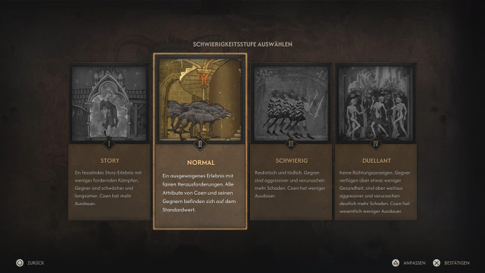 Es gibt vier Schwierigkeitsgrade. (Bild: Revel Wolves / Screenshot: Golem)