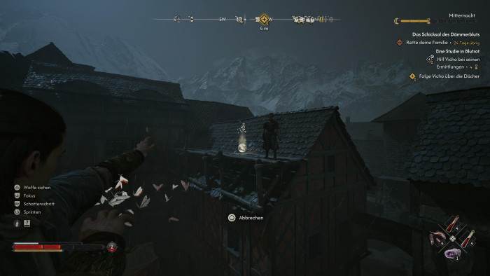 Das weiße "Ding" markiert die Stelle, an die Coen springt - was leider ziemlich fummelig ist. (Bild: Revel Wolves / Screenshot: Golem)