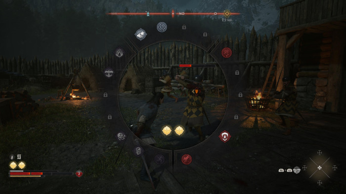 Im Kampf können wir über das Rad einen Zauber ausführen. (Bild: Revel Wolves / Screenshot: Golem)