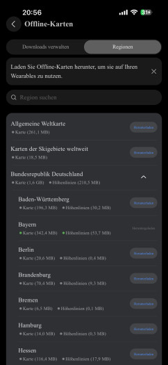Hier managen wir die Karten für die Offline-Navigation auf der Uhr. (Bild: Huawei / Screenshot: Golem)