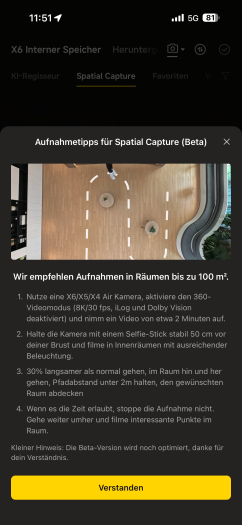 Wichtige Tipps für das Scannen der Umgebung. (Bild: Insta360 / Screenshot: Golem)
