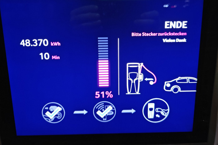 Die geladene Energie von 48,37 kWh entspricht einer durchschnittlichen Ladeleistung von 290 kW. (Foto: Friedhelm Greis/Golem)