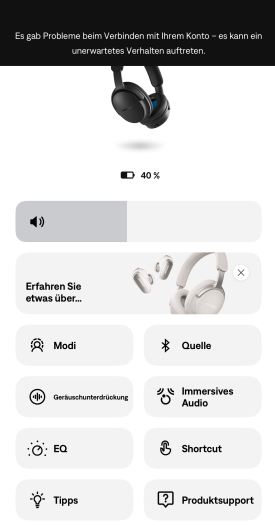 Die Bose-App funktioniert zwar auch ohne Internetverbindung, dann kommt aber mitunter diese Fehlermeldung. (Bild: Bose/Screenshot: Golem)