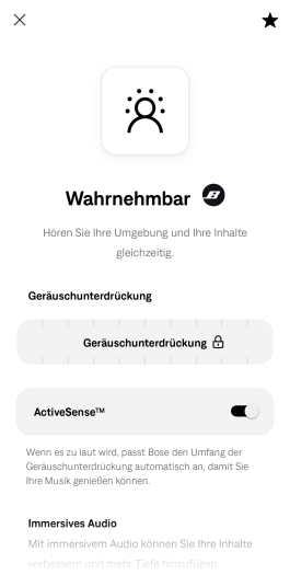 Active Sense macht den Transparenzmodus besonders komfortabel. Leider ist der Quiet Comfort Kopfhörer 2 sehr windempfindlich. (Bild: Bose/Screenshot: Golem)