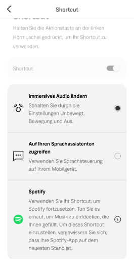 Die ANC-Taste am Quiet Comfort Kopfhörer 2 kann mit einer dieser Funktionen belegt werden. (Bild: Bose/Screenshot: Golem)