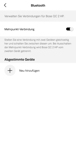 Der Quiet Comfort Kopfhörer 2 unterstützt abschaltbares Bluetooth-Multipoint. (Bild: Bose/Screenshot: Golem)