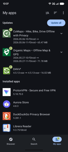 Die Übersicht der installierten Apps (Bild: F-Droid)