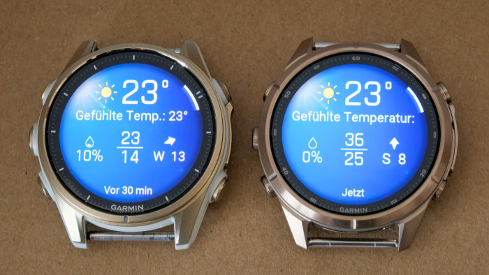 Links eine Fenix 8, rechts eine Fenix 9 Pro - beide in 43 mm.  (Bild: Steinlechner/Golem)