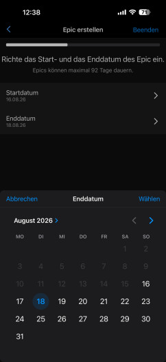 Die Epic-Übersichten sind schnell und unkompliziert eingerichtet - das geht auch auf der Uhr selbst. (Bild: Garmin/Screenshot: Golem)