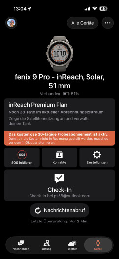 Die Übersichtsseite von Garmin Messenger. (Bild: Garmin/Screenshot: Golem)