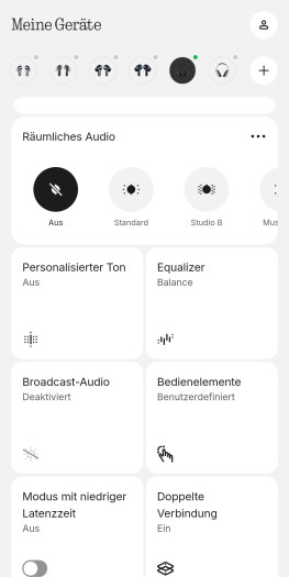 Die Einstellungen gibt es auf der Hauptseite der App für den Headphone (1) Pro. (Bild: Nothing/Screenshot: Golem)