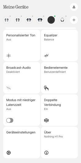 Die Einstellungen gibt es auf der Hauptseite der App für den Headphone (1) Pro. (Bild: Nothing/Screenshot: Golem)