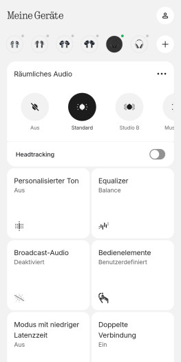 Der Headphone (1) Pro kennt fünf unterschiedliche Raumklangprofile. (Bild: Nothing/Screenshot: Golem)