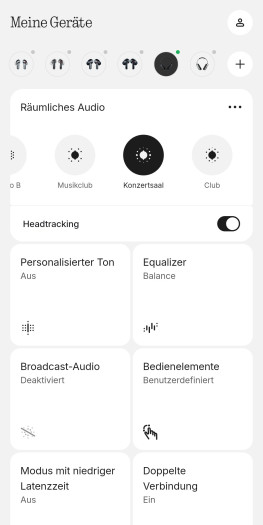 Bei allen fünf Raumklangprofilen kann beim Headphone (1) Pro ein Headtracking aktiviert werden. (Bild: Nothing/Screenshot: Golem)
