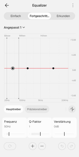 Für den Headphone (1) Pro gibt es zwei unterschiedliche Ansätze, den Klang mittels Equalizer anzupassen. (Bild: Nothing/Screenshot: Golem)
