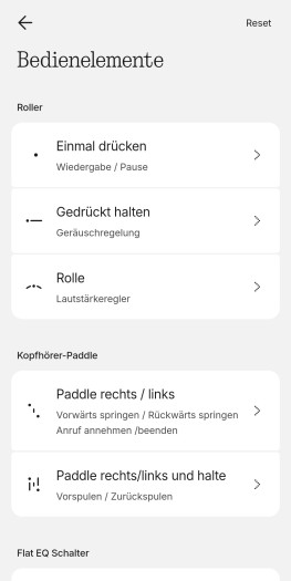 Die meisten Tastenbelegungen am Headphone (1) lassen sich nicht ändern. (Bild: Nothing/Screenshot: Golem)