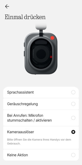 Nur die eine Außentaste erlaubt eine Umbelegung und damit können zwei Befehle ausgelöst werden. (Bild: Nothing/Screenshot: Golem)