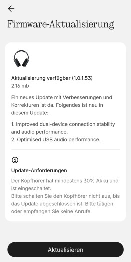 Updates für den Headphone (1) Pro werden manuell angestoßen - sehr vorbildlich. (Bild: Nothing/Screenshot: Golem)