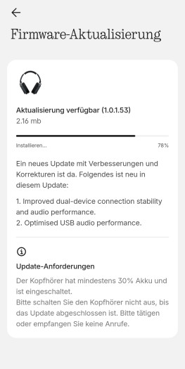 Das Update für den Headphone (1) Pro ist angenehmerweise nach wenigen Minuten erledigt. (Bild: Nothing/Screenshot: Golem)