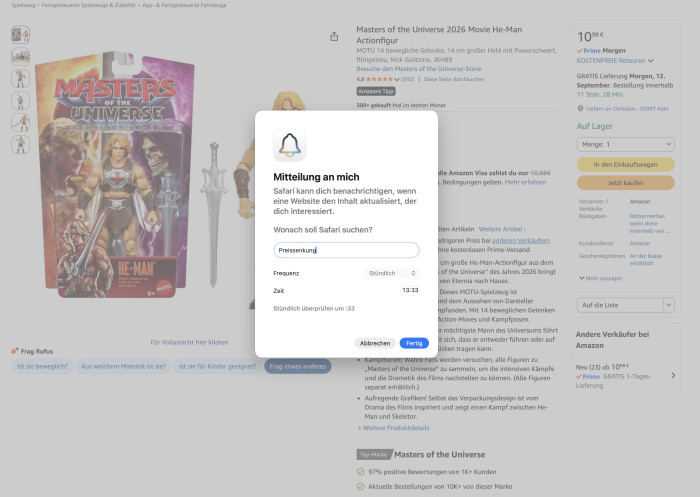 Safari informiert bei Preissenkungen des Lieblingsprodukts. (Screenshot: Christian Rentrop)