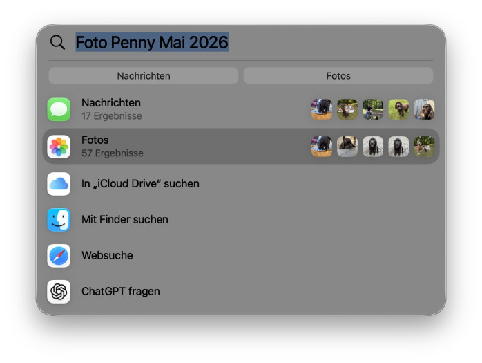 Die Spotlight-Suche wurde deutlich verbessert. (Screenshot: Christian Rentrop)