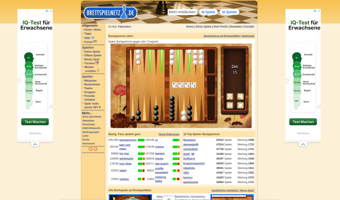 Auch im Solo-Modus eine gute Partie: Backgammon im Brettspielnetz (Screenshot: Fabian Mauruschat)