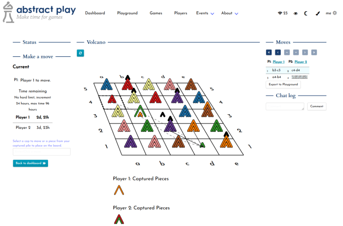 Bunt, abstrakt, taktisch: Volcano zu zweit bei Abstract Play (Screenshot: Fabian Mauruschat)